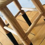 Solid wood stool with black legs