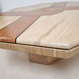 Travertine and marble coffee table