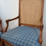 Two Regency-style caned armchairs with upholstered seats
