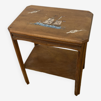 Petite table d'appoint en bois décor "bateau, marine"