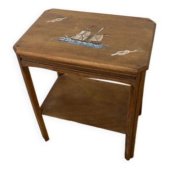 Petite table d'appoint en bois décor "bateau, marine"