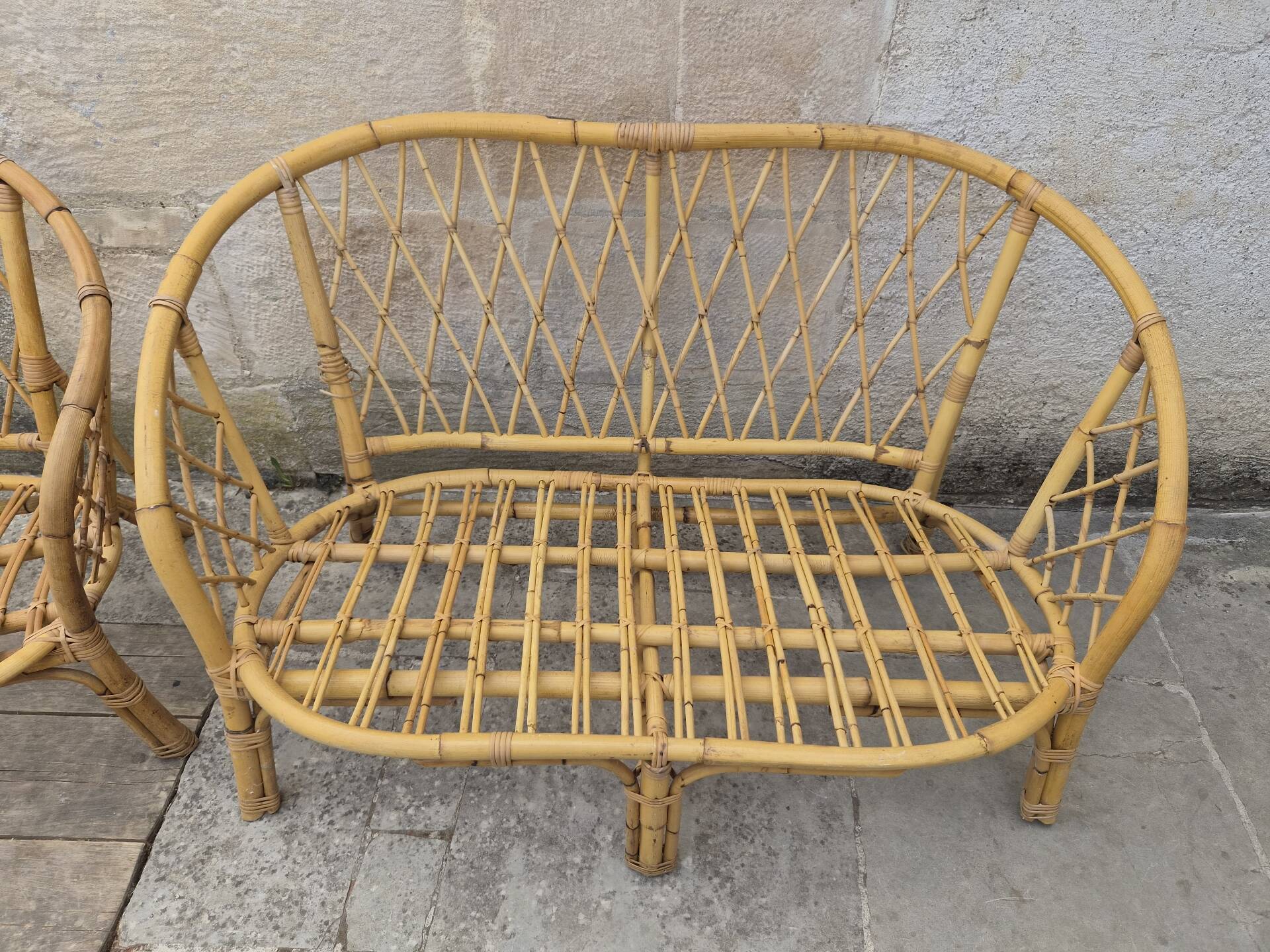 Salon de jardin Vintage en bambou et rotin - Années 60/70