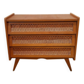 Wooden and rattan chest of drawers from the 50s/60s