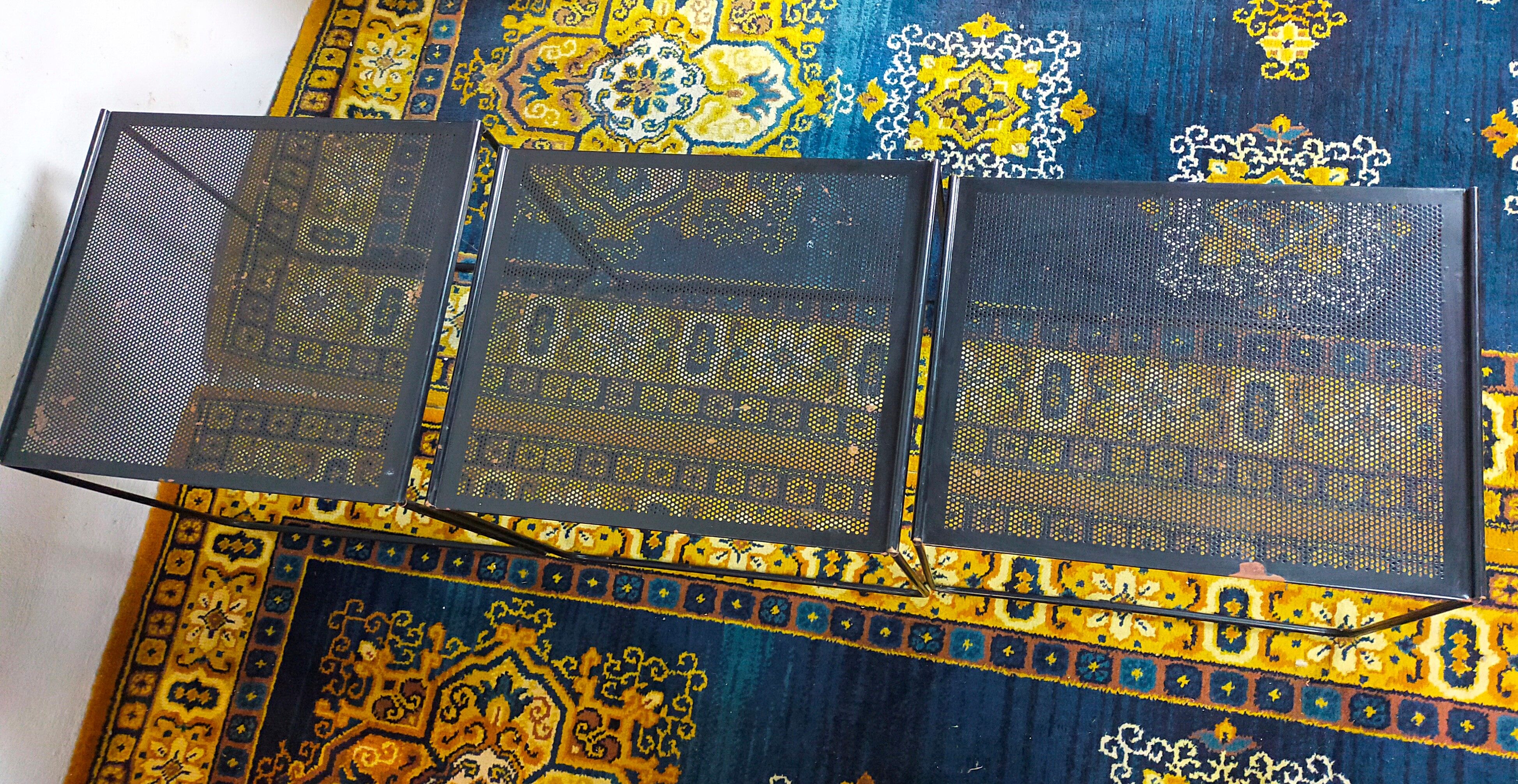 Vintage black metal trundle tables 1950