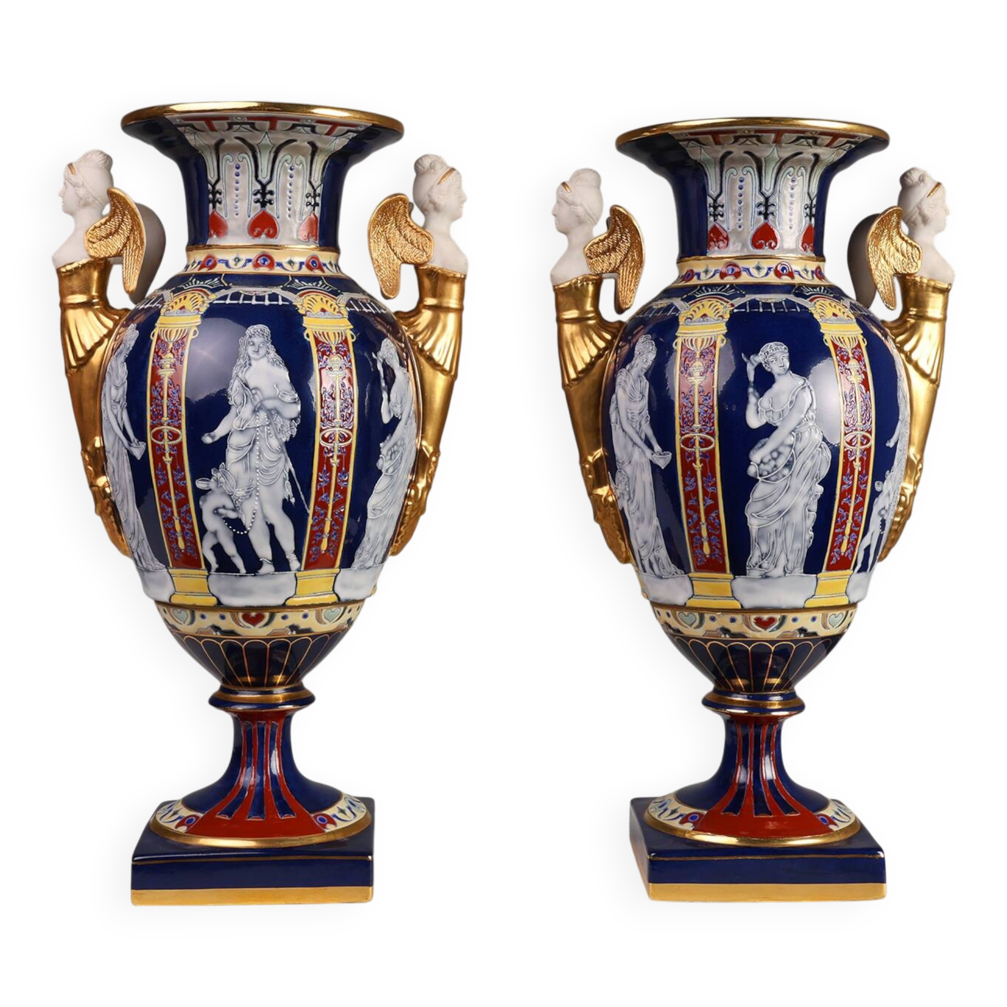 Pair Empire Porcelain Vases by August & Conrad Bauscher, Germany ca. 1900