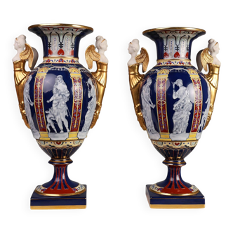 Pair Empire Porcelain Vases by August & Conrad Bauscher, Germany ca. 1900