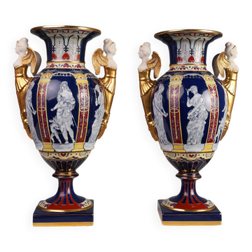 Pair Empire Porcelain Vases by August & Conrad Bauscher, Germany ca. 1900
