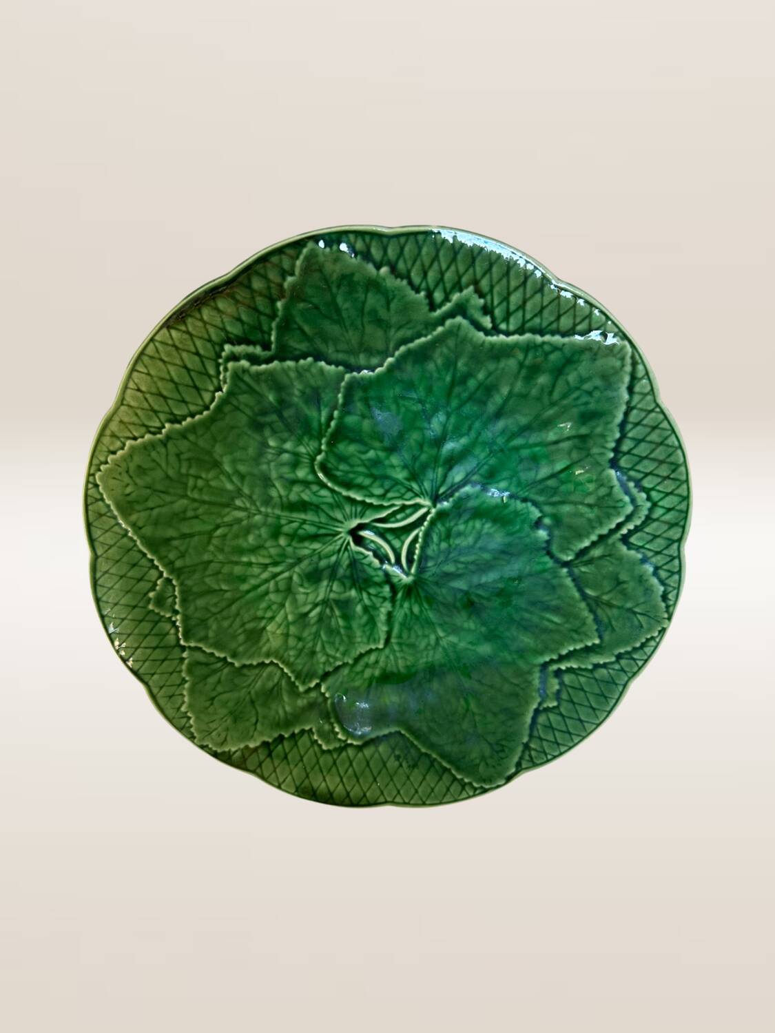 Set of 5 dessert plates in barbotine, vine leaf model Gien