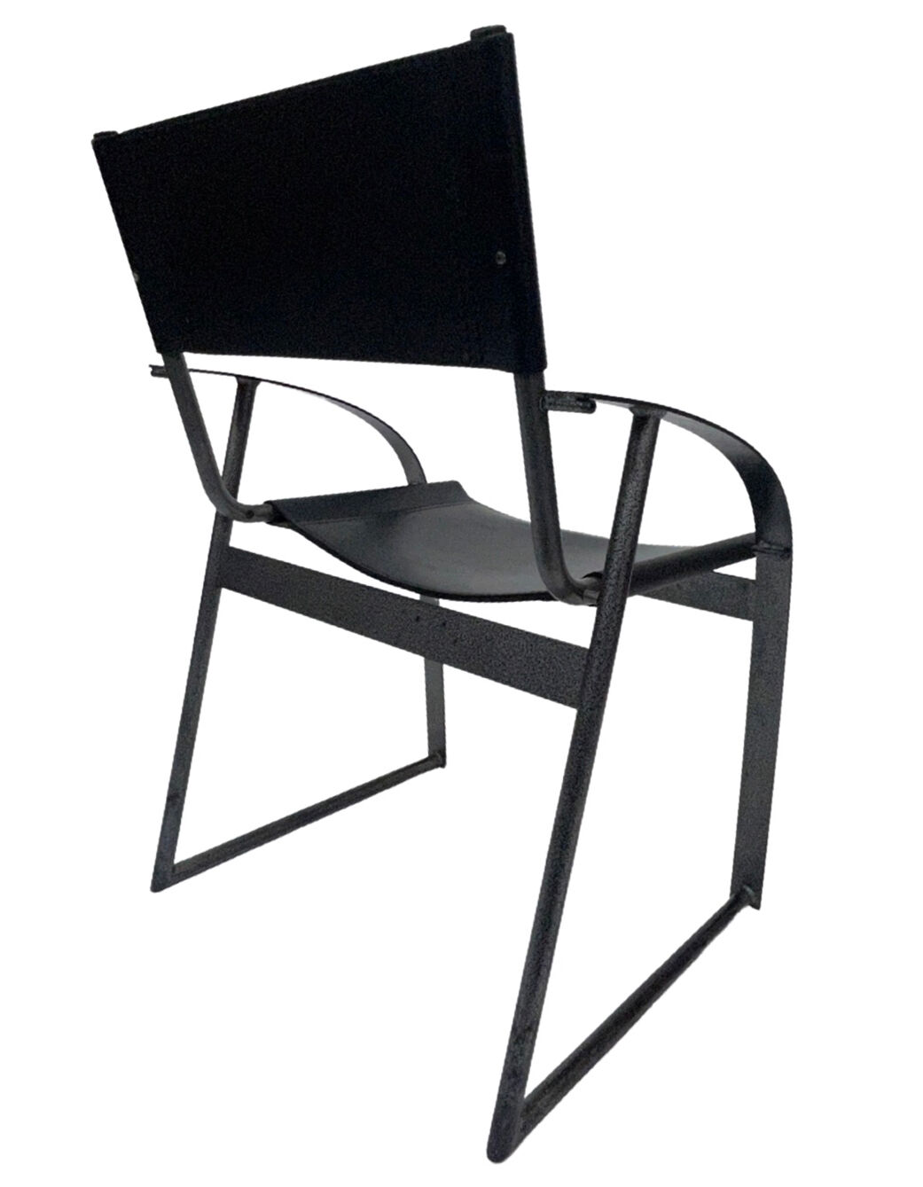 Chaise vintage en cuir et acier noir des années 1970