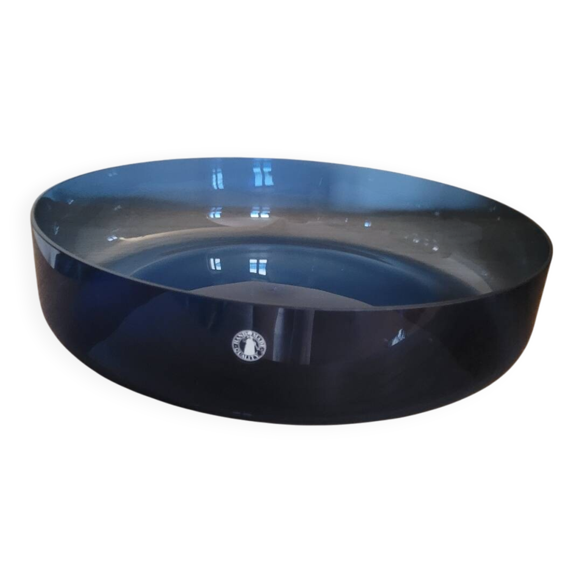 Round blue glass serving dish