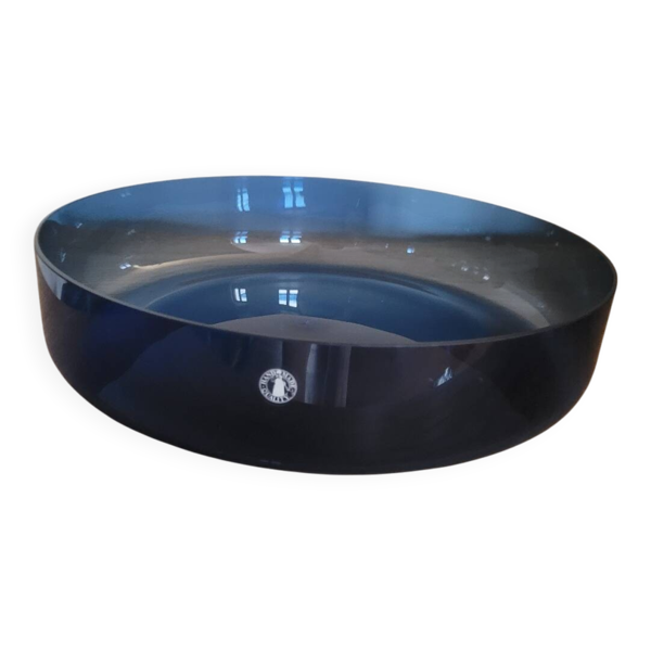 Plat de service rond en verre bleu