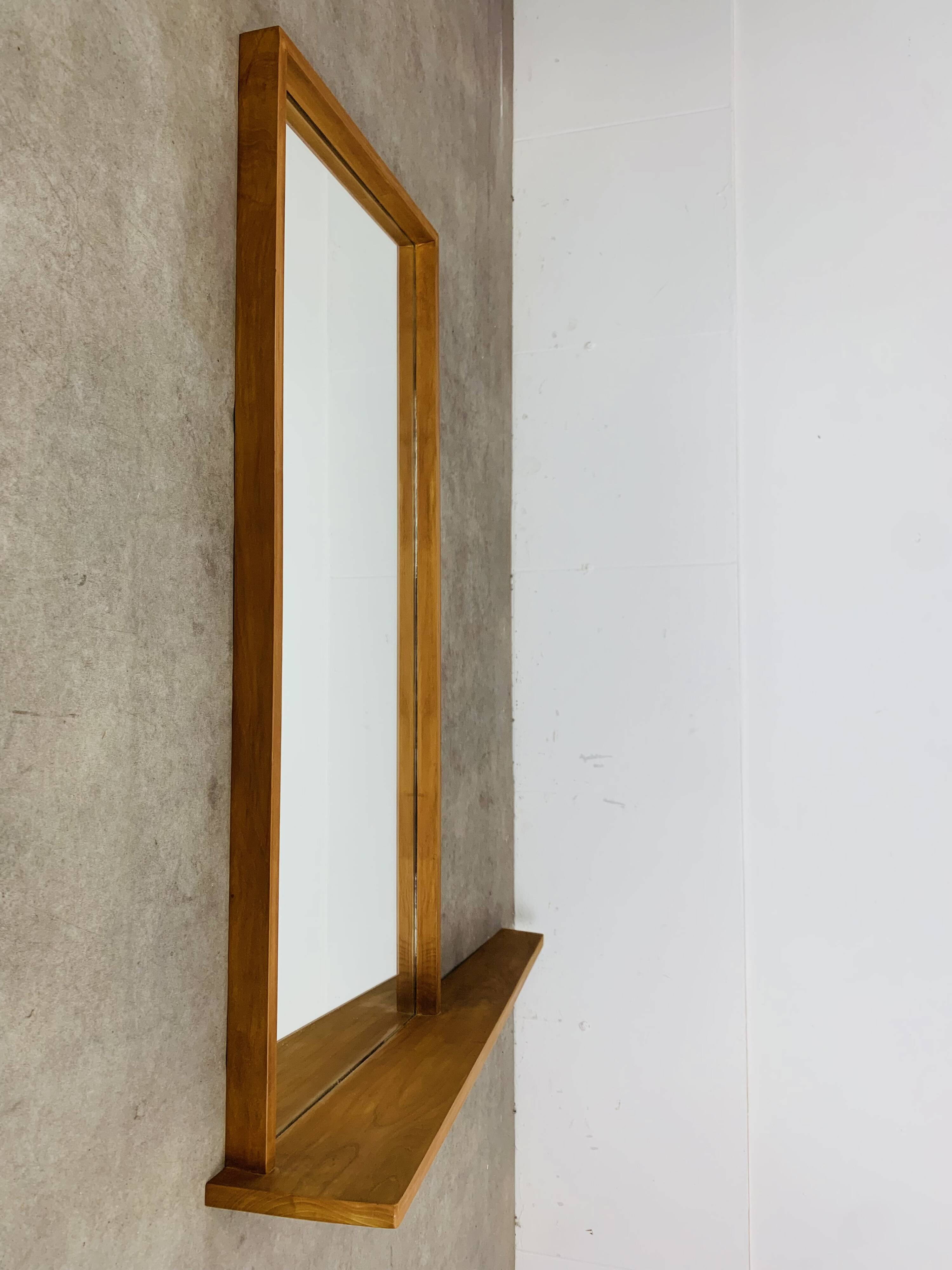 Scandinavian mirror with asymmetrical shelf in wood, 1960s