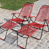 Pair of folding lounge chairs scoubidou vintage 60s