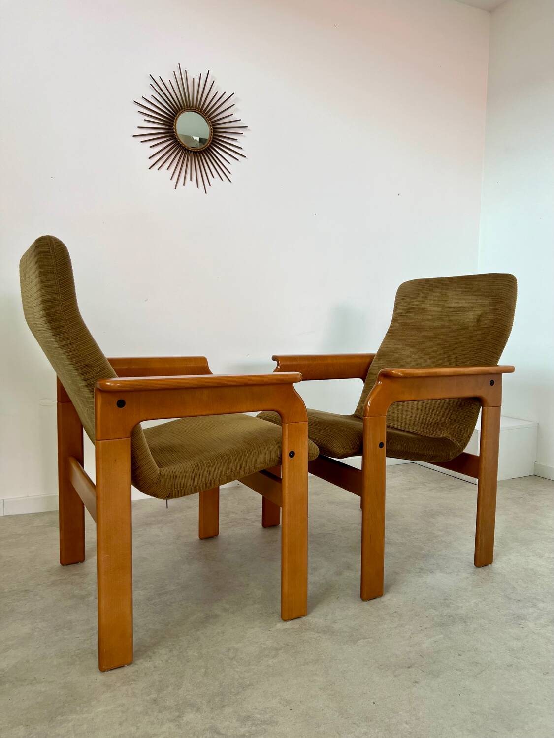Set of 2 bridge armchairs from the 70s design Bruno Rey vintage solid beech