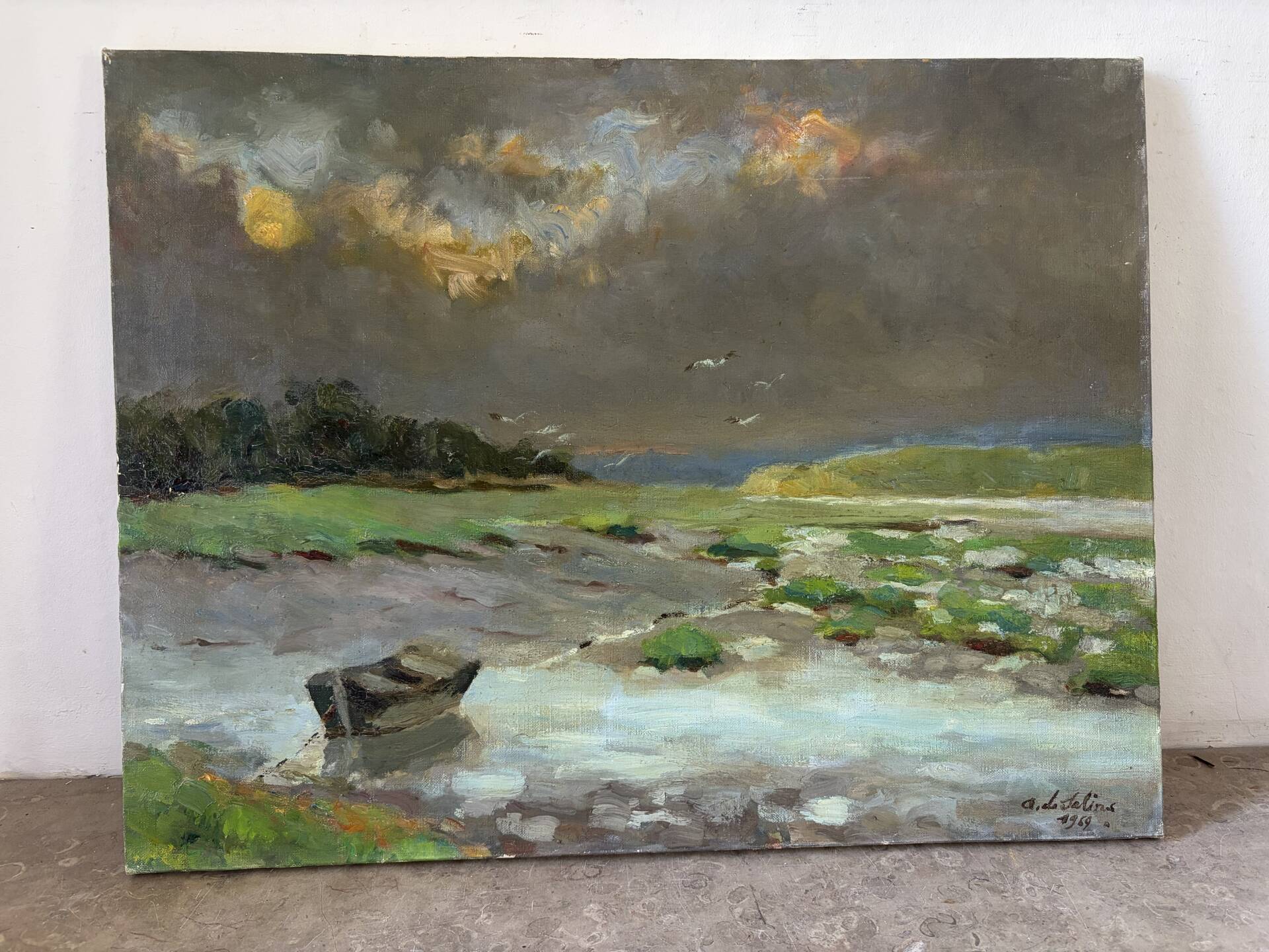 Après la tempête, huile sur toile signé 1969