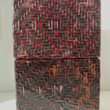 Vintage Chinese rectangular box in woven and lacquered bamboo