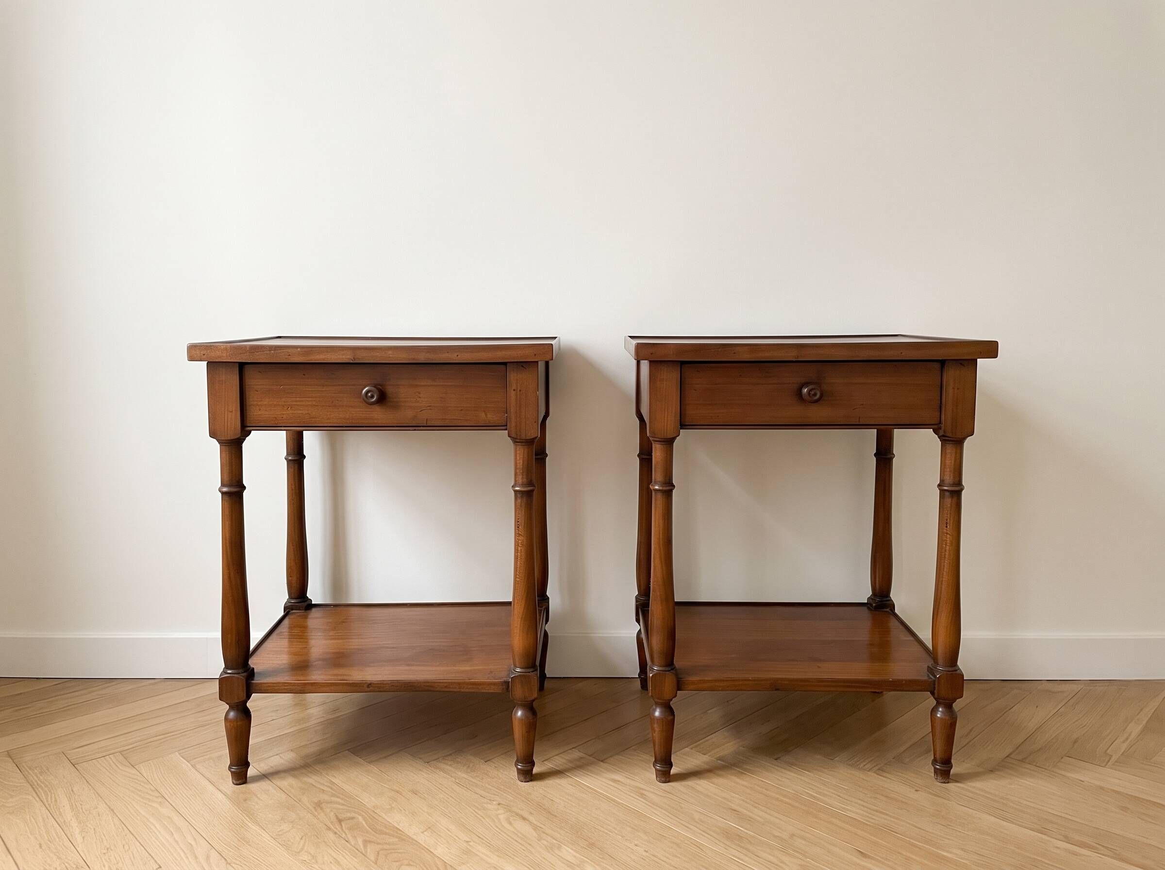 Pair of antique solid wood bedside tables