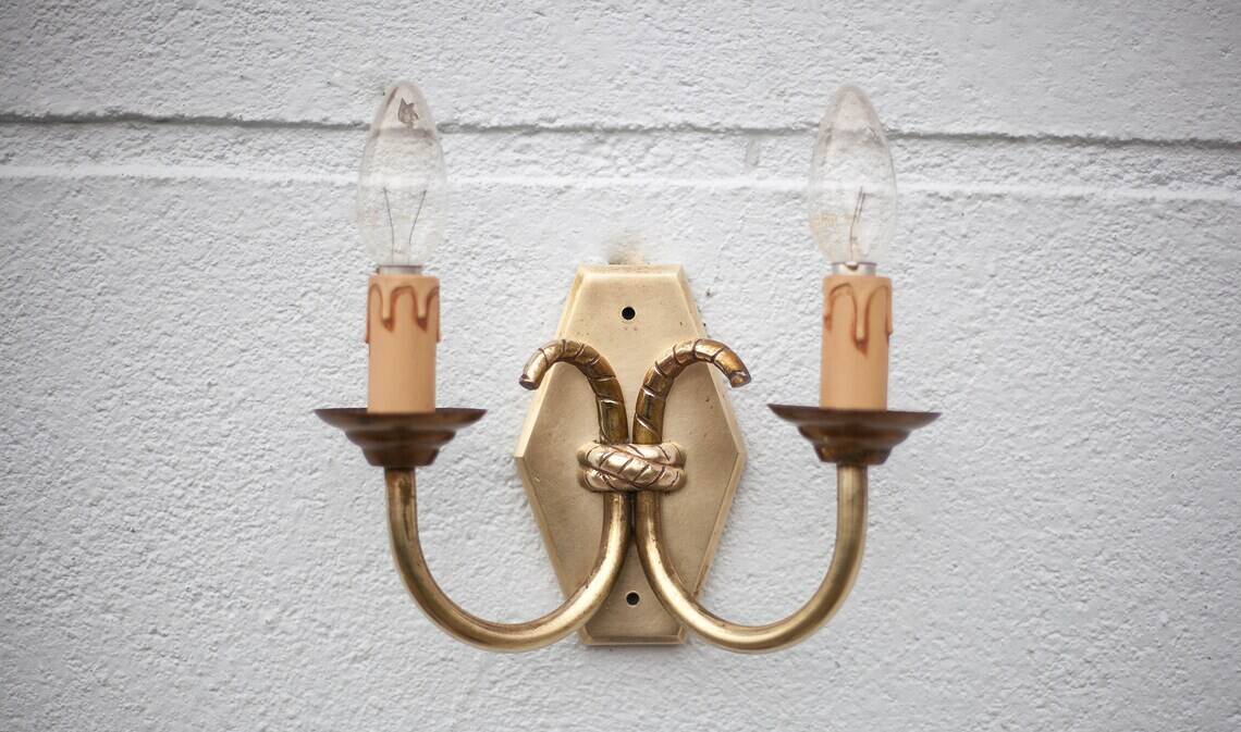2-arm wall light, wall lamp, vintage knot wall light, brass wall light, interior decor, 70's
