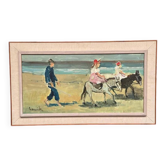 Large Swedish oil on canvas"Children on donkeys at the beach" by Tage Gavik