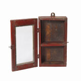 Vitrine murale petite ancienne boite a horloge patine rouge d'origine inde