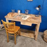 Vintage workbench with standing table, vanity unit, console, desk.