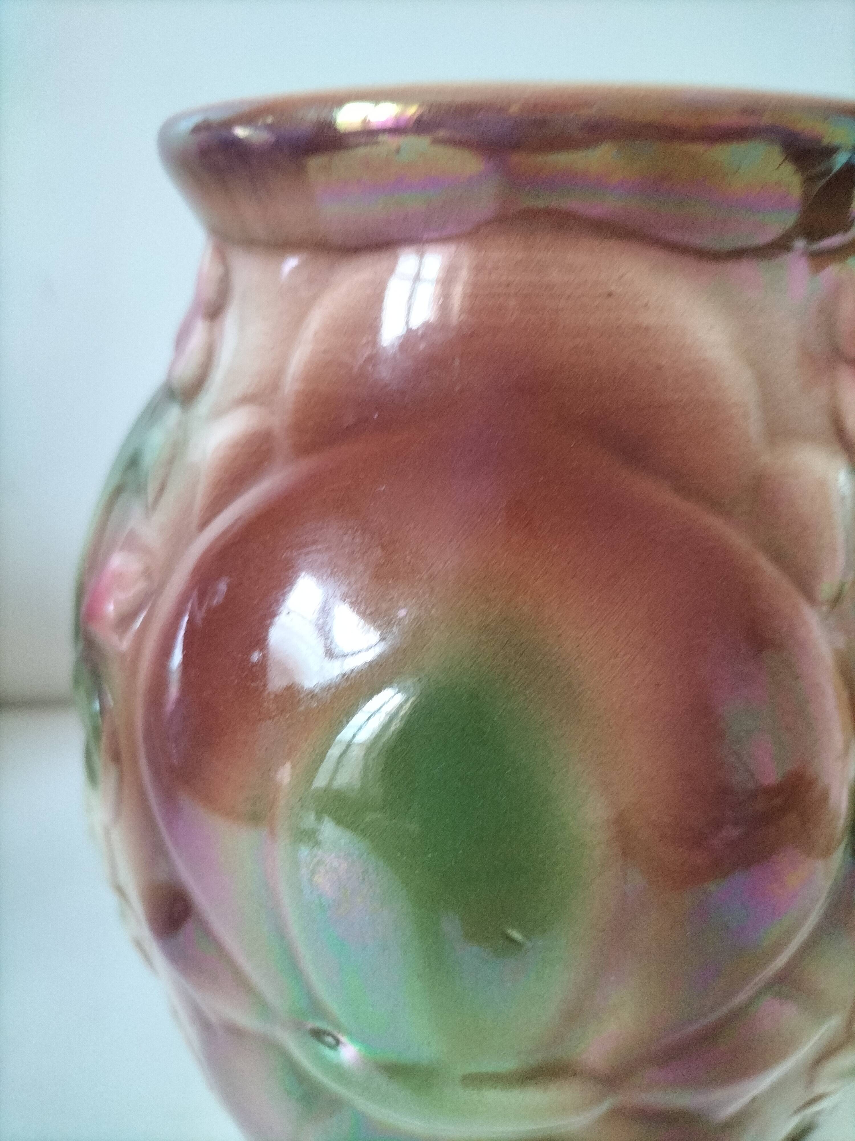 Vintage iridescent molded earthenware vase – 1950s/1960s