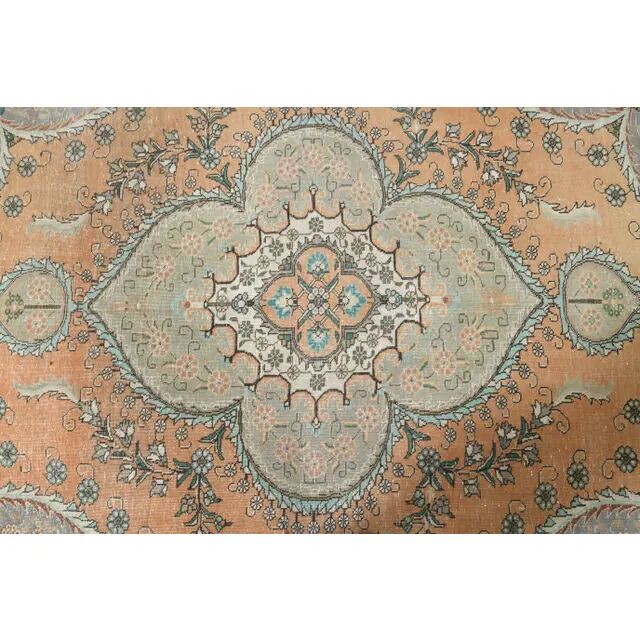 1970s Vintage Persian Handmade Wool Cotton Orange Area Rug 278x343