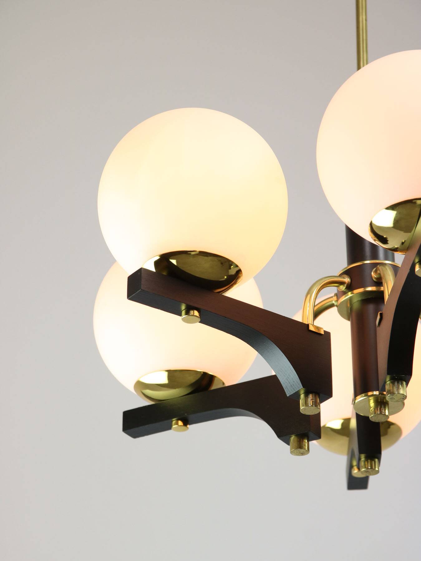 Mid-Century Modern Italian Brass and Opaline Chandelier