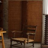 A pair of modern and sculptural vintage Danish armchairs in oak and papercord, 1940s.