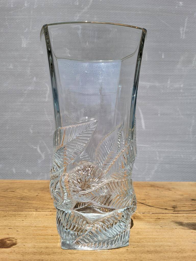 Vase floral feuillagé "Prévert" verre France