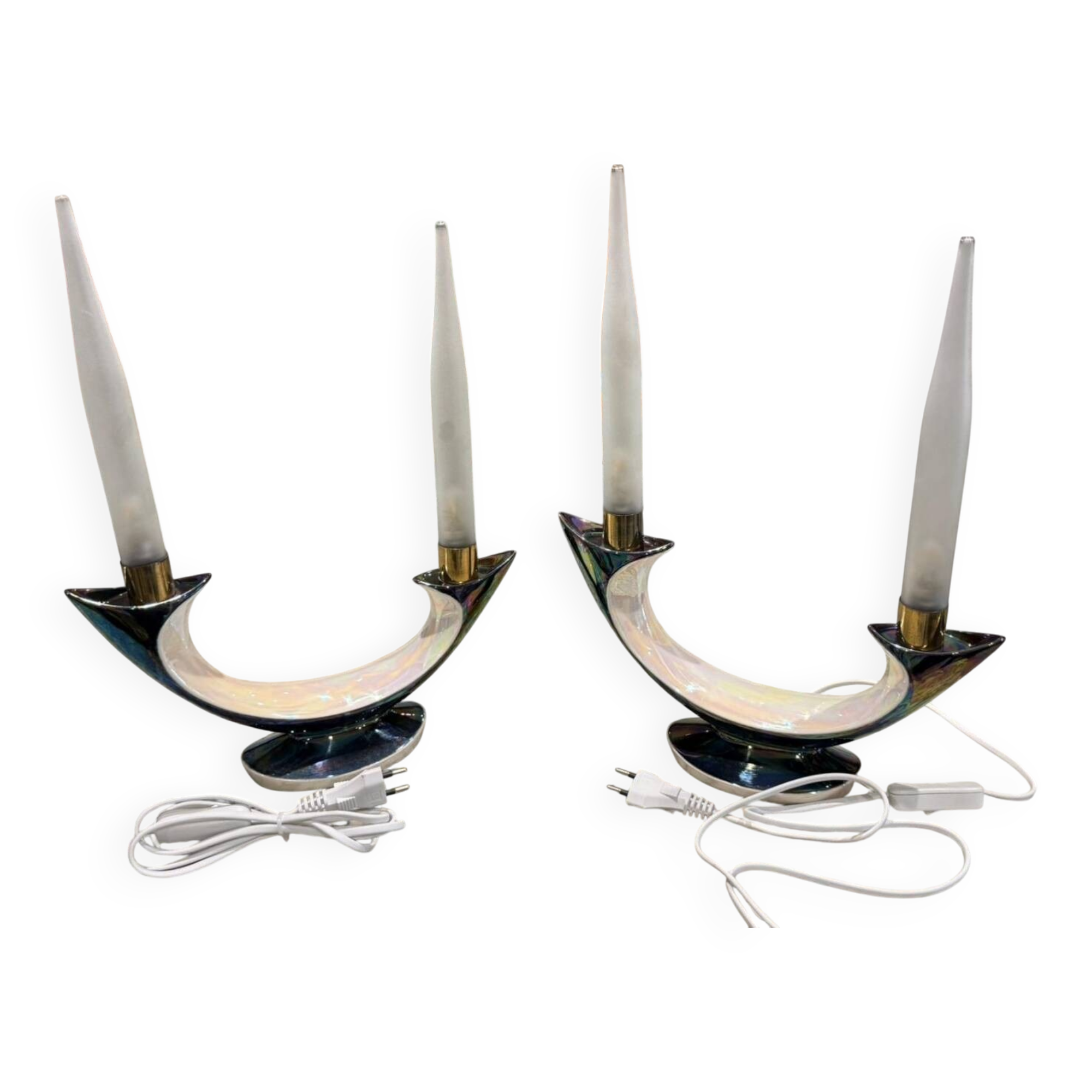 Pair of Verceram electric candlesticks – Space Age design – ceramic