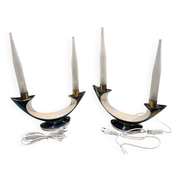 Pair of Verceram electric candlesticks – Space Age design – ceramic