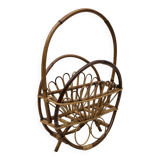 Mid-Century Modern Italian Rattan Bamboo Magazine Rack Stand, 1960s