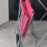 Pair of folding stools in red canvas and metal