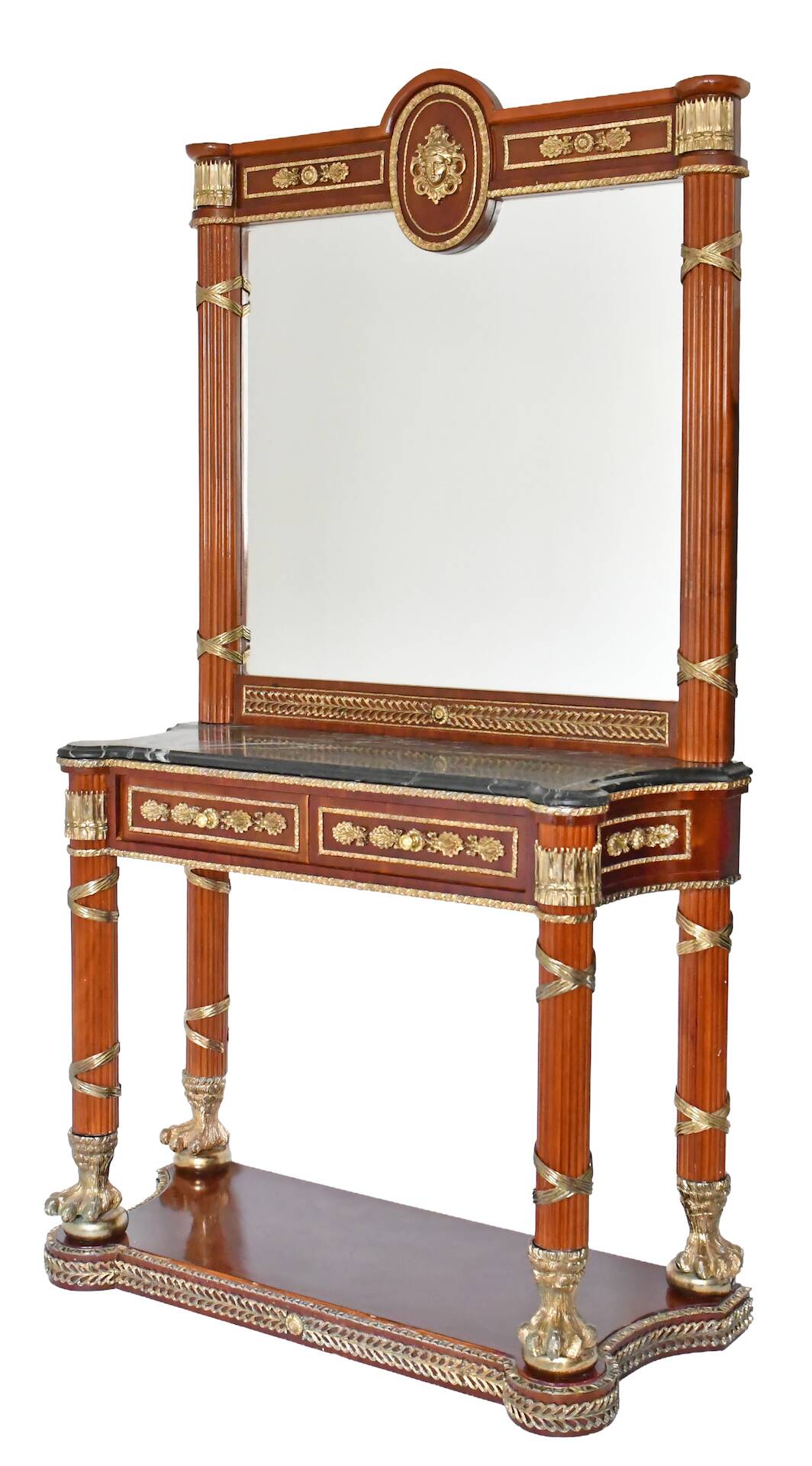 Console topped with an Empire-style mirror.