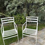 Pair of garden armchairs in white lacquered aluminum - HUGONET
