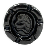 Mid-century black glazed ceramic ashtray, Accolay France 1960s