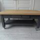 Coffee table on casters made from a vintage table, 1 drawer, 1 slate gray shelf.