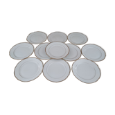 Set of 11 dessert plates in white Swiss porcelain double gilded border