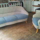 Chair organic 50s Danish blue and beige