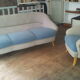 Chair organic 50s Danish blue and beige