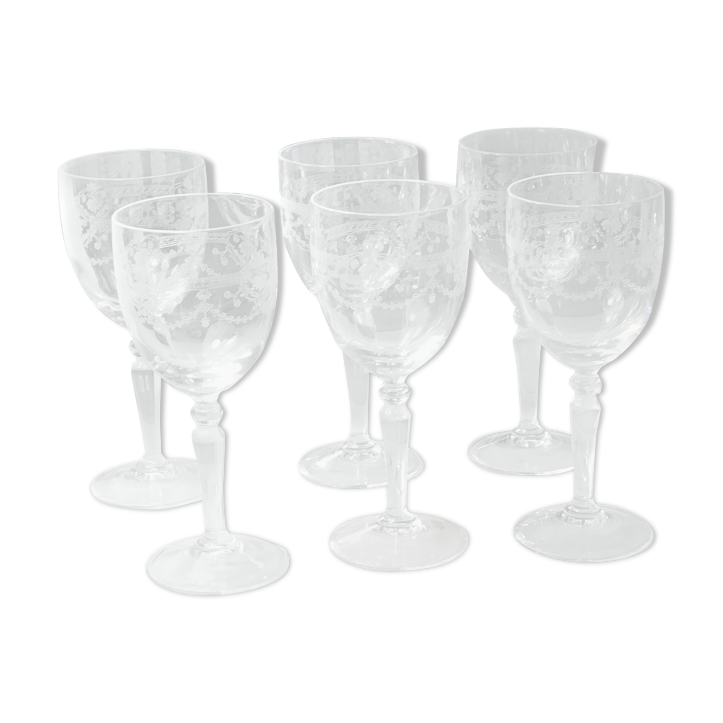 Six crystal wine glasses