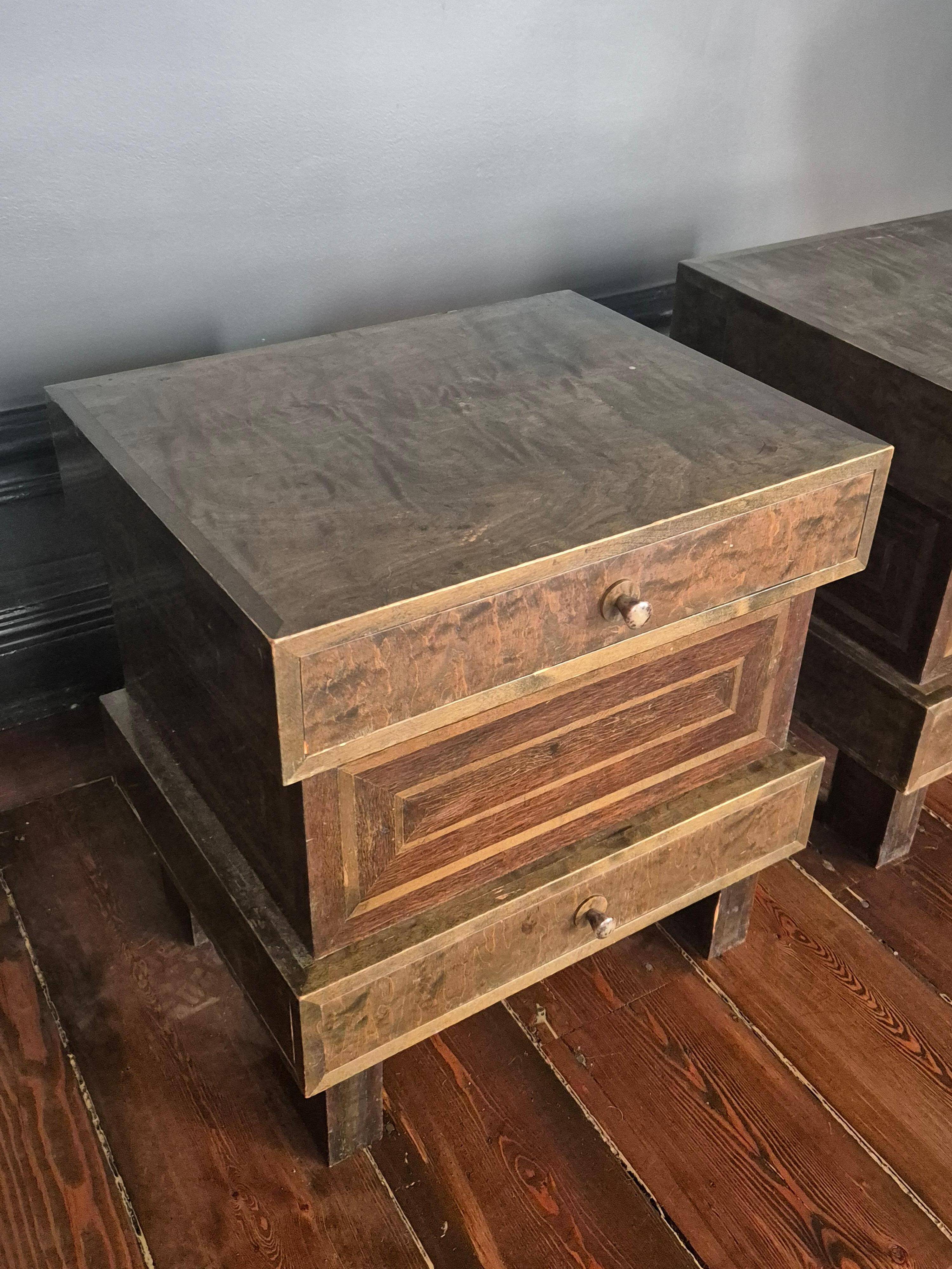 Curved stained birch bedside tables, Art Deco, Finland, 1930s