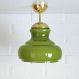Vintage Avocado Green Glass Pendant Lamp / Yugoslavia 1970's