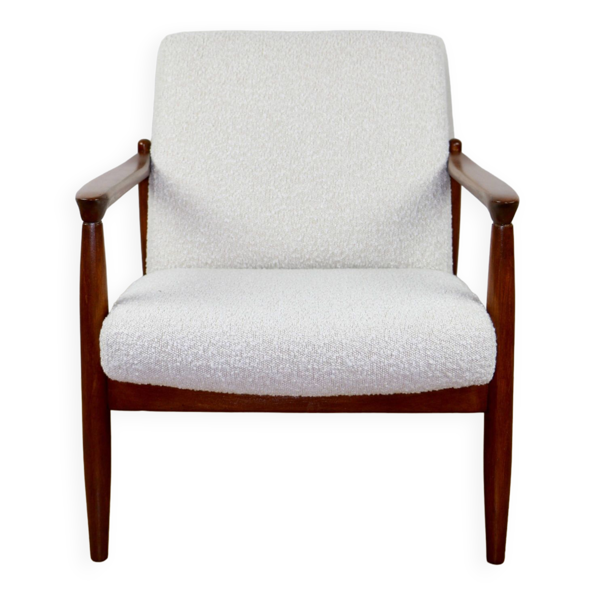Fauteuil Marron GFM-64 en Bouclé Ivoire Blanc attribué à Edmund Homa, 1970