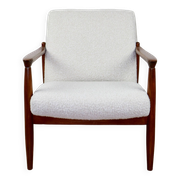 GFM-64 Brown Armchair in White Ivory Bouclé attributed to Edmund Homa, 1970s