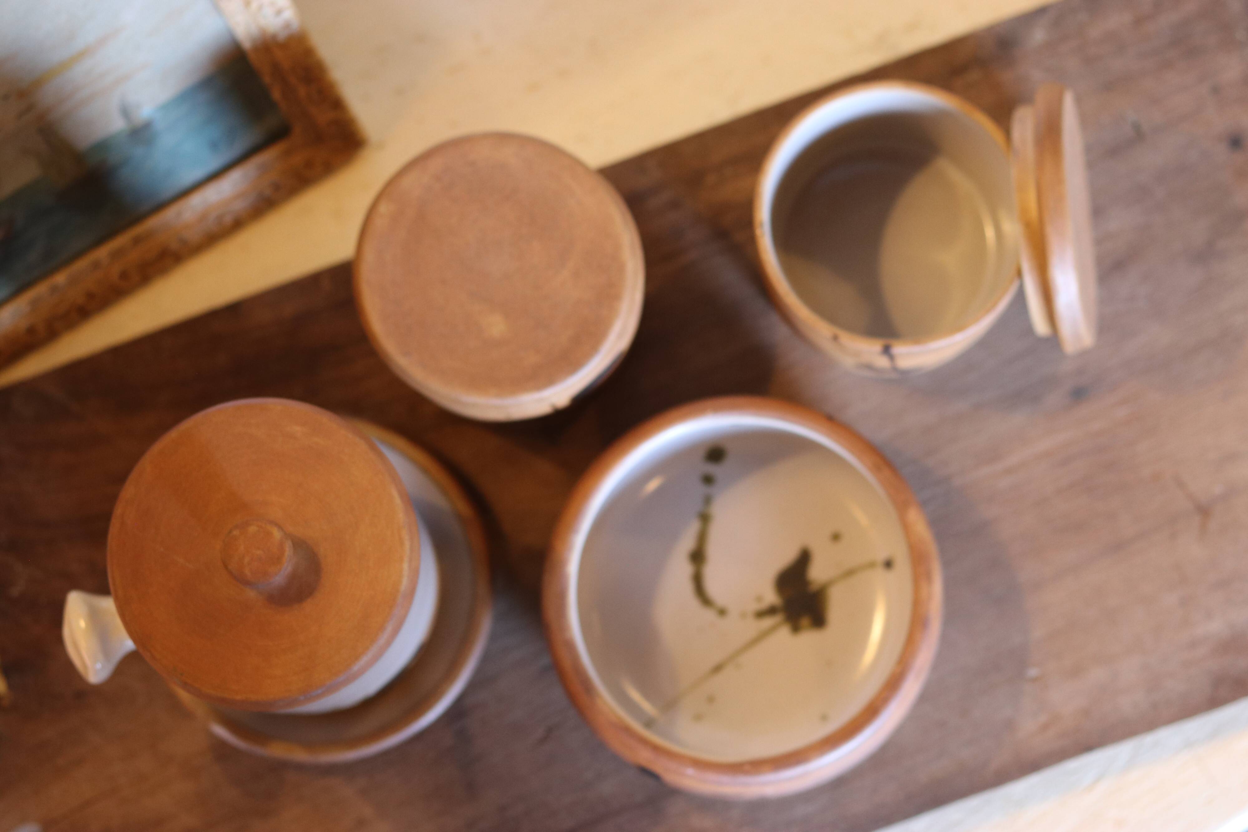 Service en grès tachiste, Poterie de la Colombe, années 50/60