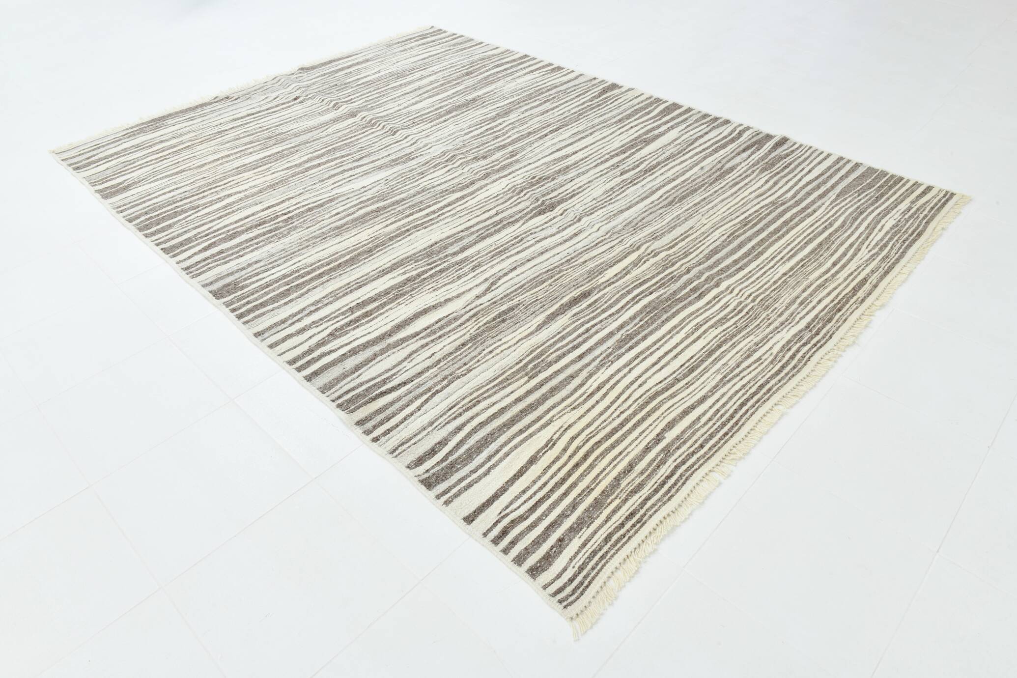 8x11 Kilim Beige and Faded Brown Distressed Handwoven Kilim Rug, 237x323 Cm