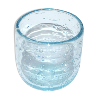 Glass Vintage tumbler in blue bubbled glass from BIOT H6.5cm tealight holder