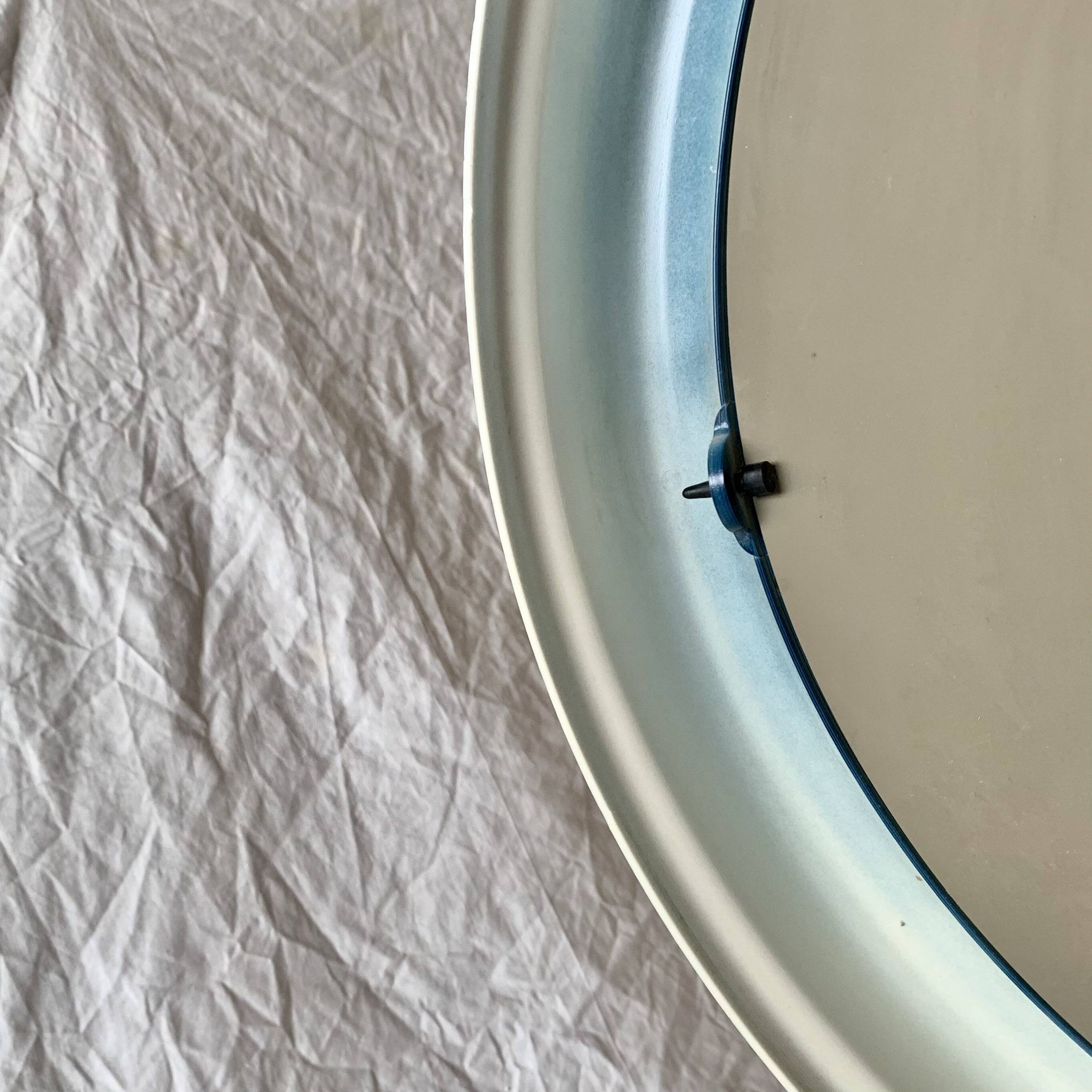 Vintage round wall mirror in blue painted plastic - diameter: 52 cm